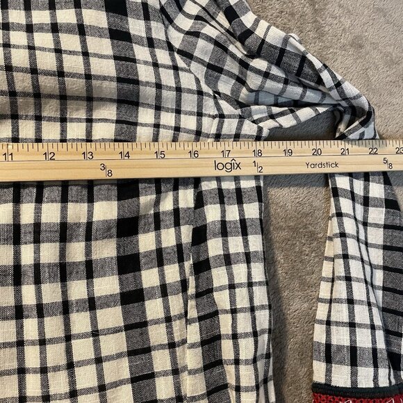 Zara Trafaluc Dress Womens Sz M Checkered Plaid Embroidered Drop Waist Mini Red - Picture 8 of 9
